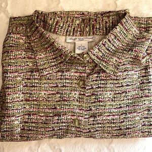 ANNA and FRANK TALL 100% SILK women’s button down shirt multi color size Large